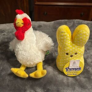 Wild Republic stuffed chicken & NWT’s Peeps yellow bunny bean bag
